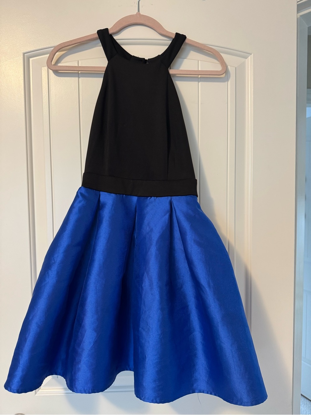 Girls' Black & Blue Satin Fit-and-Flare Dress